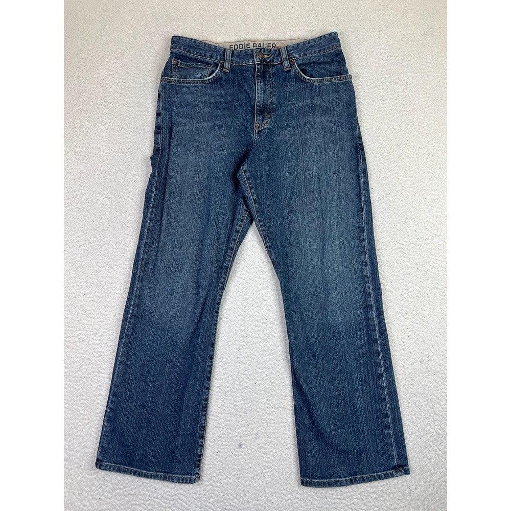 Eddie Bauer Jeans Mens 32x30 Blue Bootcut Fit Typhoon Stretch Denim Comfort